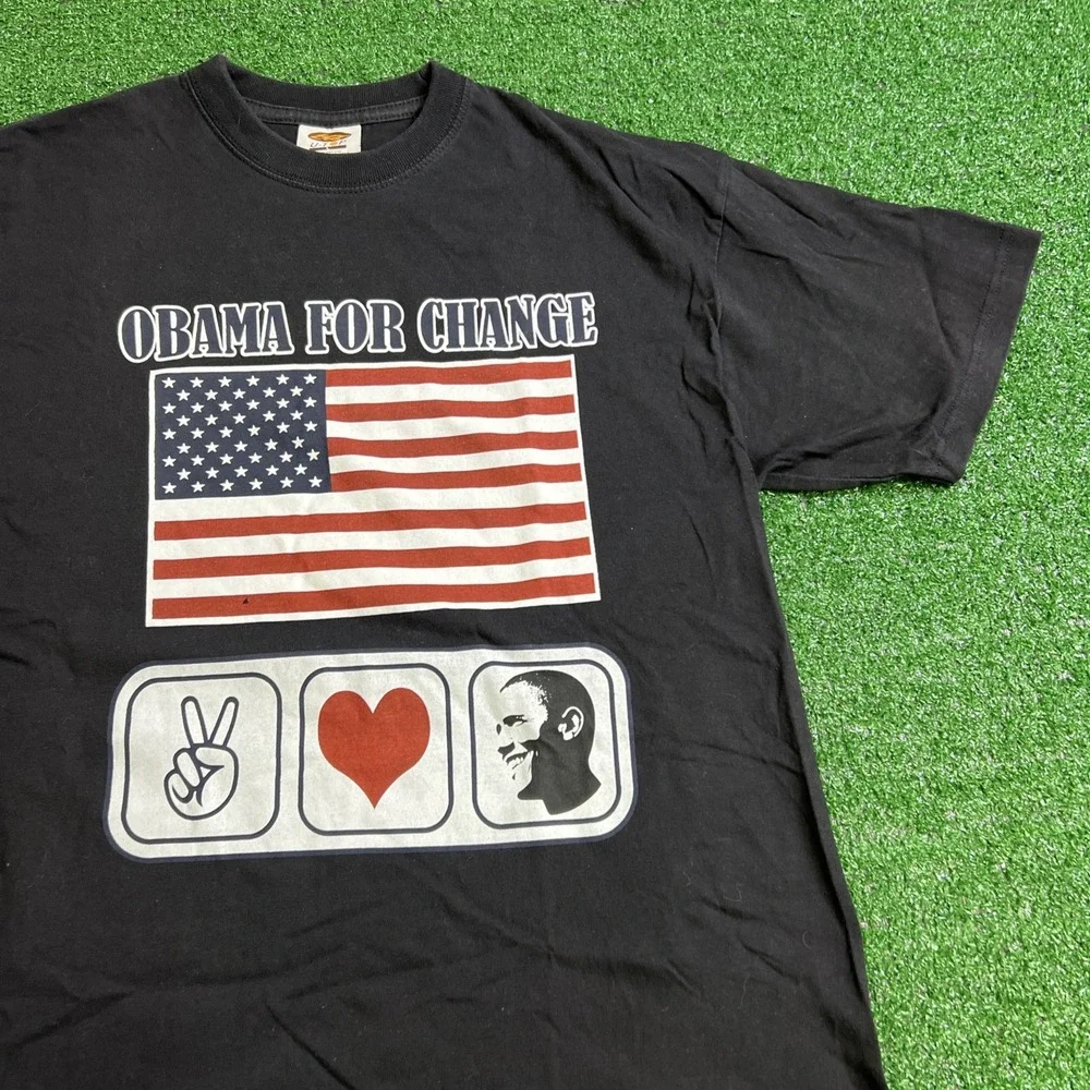 Obama For Change American Flag‎ T-Shirt Black Size Large U-Top Short Sleeve - Picture 2 of 9